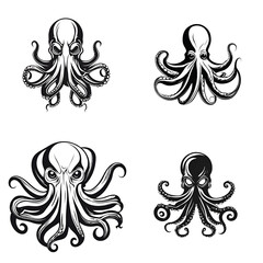 Obraz premium black and white octopus logo illustration set isolated on white