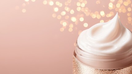 Collagen cream application for glowing skin effect, showcasing smooth texture and ample surrounding space.