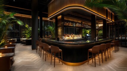 Fototapeta premium Handcrafted cocktails sparkling under vibrant nightlife lights in a chic bar scene, inviting a night of indulgence.