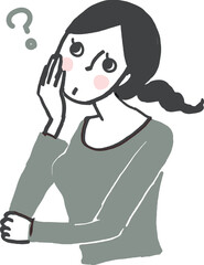 疑問を感じる女性。クエスチョンマーク。