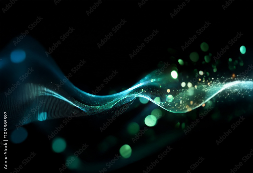 Aufkleber a vibrant blue wave flows through a dark background with sparkling lights.