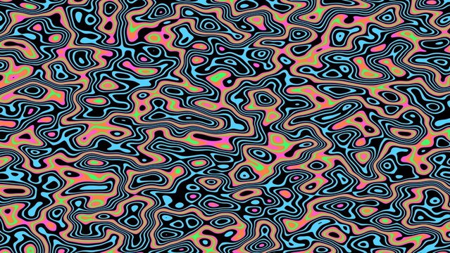 Fototapeta Abstract background featuring an intricate psychedelic pattern in neon colors with fluid, organic shapes and vibrant contrasts, creating a mesmerizing and energetic visual effect.