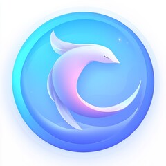 Fototapeta premium Abstract Blue Circle with White Dolphin in a Dreamlike Scene