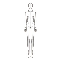 Front View Female Body Croquis, Fashion Sketch Template

