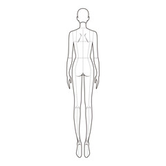 Back View Female Body Croquis, Fashion Design Template

