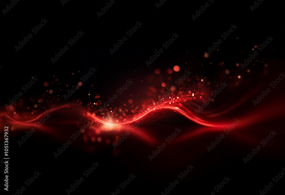 Poster A glowing red wave with sparkling particles against a dark background.