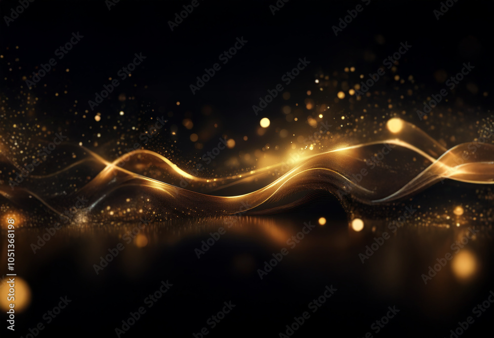 Poster A glowing, golden wave of light flows across a black background, with sparkling particles creating a sense of movement and luxury.
