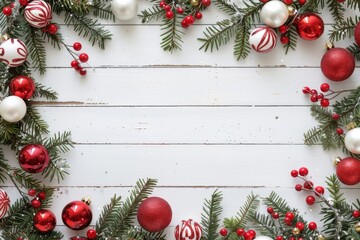 The Christmas Festive Frame is adorned with Pine Branches and Red Ornaments, representing joy and tradition during the holiday season, and creating a merry and celebratory atmosphere