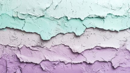 Obraz premium Textured layers of colored paint, showcasing a blend of mint, lavender, and white tones, isolated on a plain background.