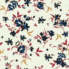 Naklejka premium botanical floral vector seamless pattern with roses herbs and leaves big set background with flowers