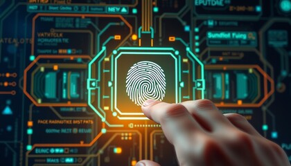 Fototapeta premium Hand Scanning Fingerprint on a Futuristic Digital Interface