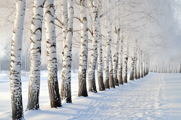 Obraz premium Quiet Winter Landscape with Birch Trees and Fresh Snow