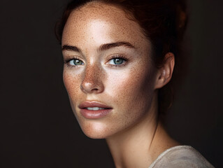 Fototapeta premium A closeup portrait of a woman with clear skin without makeup with radiant, smooth skin