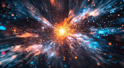 Fototapeta premium Neon design elements light glow and flash technology abstract background. Fractal lights moving fast. Speed concept. High quality photo 