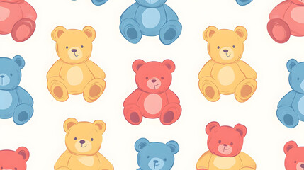 Teddy bear seamless pattern with cute hearts and playful designs, perfect for baby cards and Valentine's Day decorations