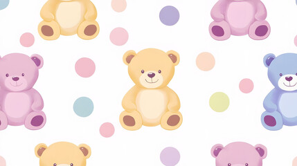 Fototapeta premium Teddy bear seamless pattern with cute hearts and playful designs, perfect for baby cards and Valentine's Day decorations