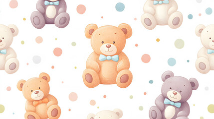 Obraz premium Teddy bear seamless pattern with cute hearts and playful designs, perfect for baby cards and Valentine's Day decorations