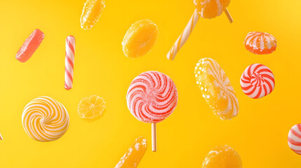 Orange jelly beans in a bowl with a seamless jelly beans background, featuring a fun and colorful design