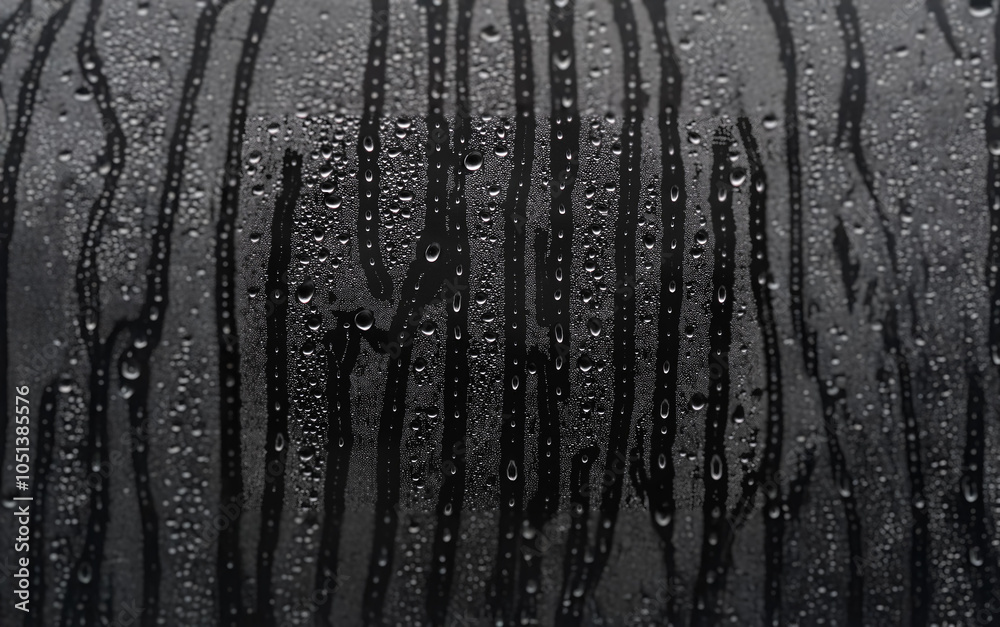Aufkleber Raindrops fall on a dark surface, creating a pattern of streaks and droplets.