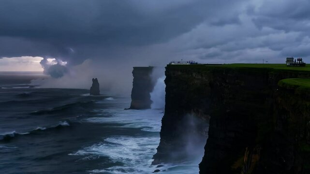 Dramatic video of cliffs of moher with crashing waves
