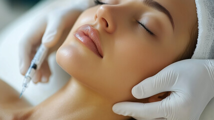 Beauty Treatment: Hyaluronic Acid Injection on a Woman's Face Enhancing Skin Volume and Glow