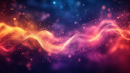 Obraz premium Vibrant abstract background featuring flowing waves of light in orange, pink, and blue hues, creating dynamic and energetic atmosphere