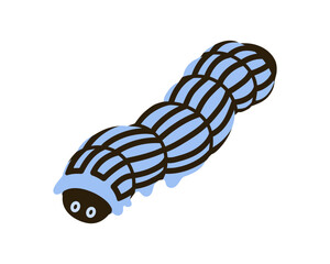 Fat caterpillar crawling. Thick butterfly larva. Cute garden fauna. Larval insect with funny eyes and striped body pattern. Summer caterpiller. Flat vector illustration isolated on white background