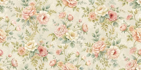 Seamless vintage wallpaper pattern with delicate pastel flowers, spring, seamless, delicate, vintage, wallpaper, flowers