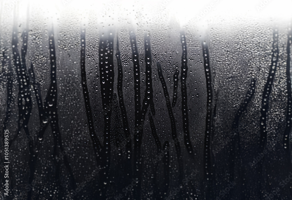 Aufkleber close up image of water droplets on a glass surface. the droplets run down the window in vertical st