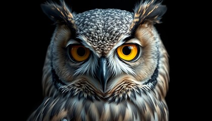 Fototapeta premium Close-up Portrait of an Owl with Bright Yellow Eyes