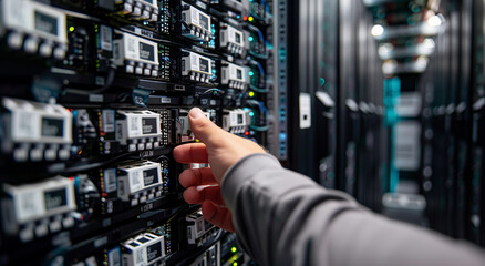 Exploring modern technology in a bustling data center at dusk