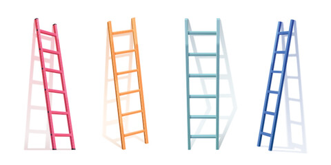 3d metal ladder isolated vector. Realistic wall stair construction on white background with shadow. Vertical high climbing step equipment for repair or renovation purpose. Building tall furniture © klyaksun