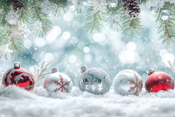 Festive ornaments on frosty background