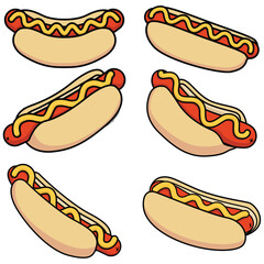 Set of hot Dog Cartoon Vector Icon Illustration. 