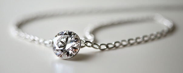 Fototapeta premium Close-Up of a Diamond Pendant on a Silver Chain with Water Droplets