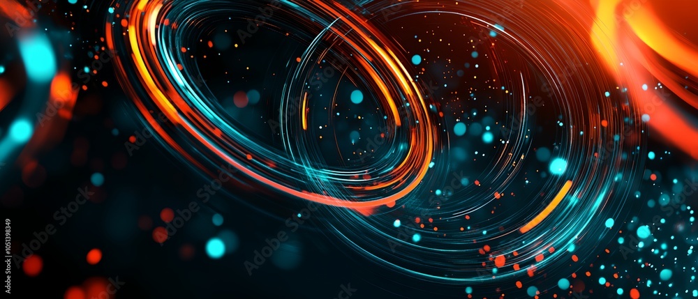 Canvas Prints a colorful, abstract image of two circles with a blue background. the circles are surrounded by a lo