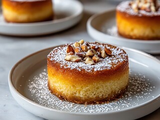 Delicious sweet treat adorned with finely chopped nuts, warm and inviting, perfect for indulgent moments.