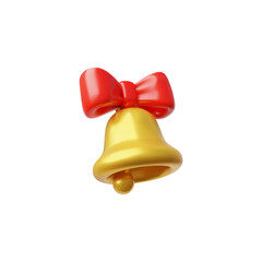 Vector 3d illustration with golden bell with red bow on isolated background.