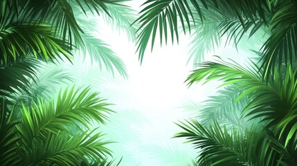 Lush Tropical Palm Tree Foliage Frame with White Background