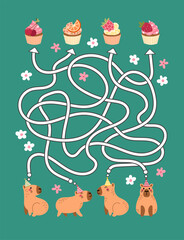 Maze with capybaras and cupcakes