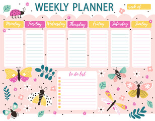 Kids weekly planner with butterfly