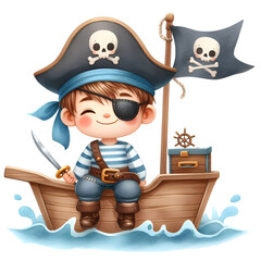 Cute Pirate Clipart, Pirate Ship Clipart, Treasure Island, pirate graphics, Treasure Clipart, Watercolor Clipart, Card Making, Scrapbooking