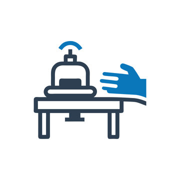 recommend clip art: Bell Desk With Hand Icon on white background