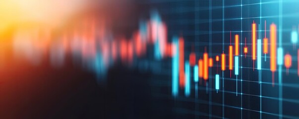 Fototapeta premium Abstract financial data visualization with glowing chart lines and bars.