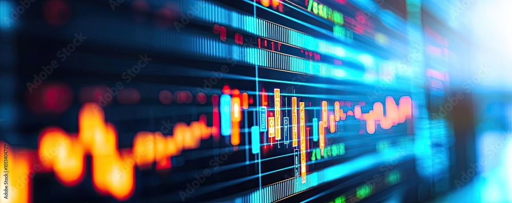 Poster Colorful data visualization with graph lines and digital display.