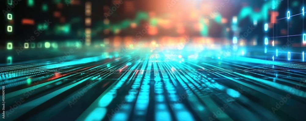 Aufkleber Abstract digital data visualization with glowing lines and numbers.