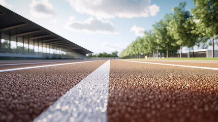 Naklejka premium Race Track Asphalt with White Line and Grandstand in Background