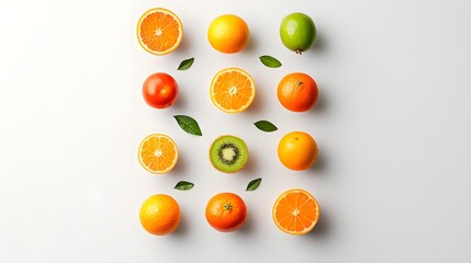 Assorted Fruits in Grid Formation from Top View