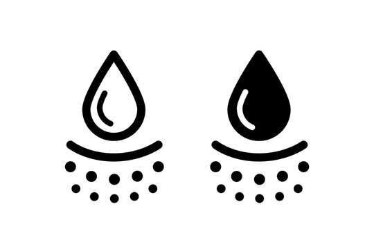 Water absorbent icon. Skin deep hydration symbol. Face care effect. Moisturizing skin icon. Water drop absorb sign. Vector illustration isolated on white background.
