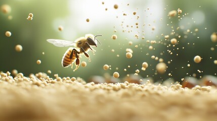 Fototapeta premium A captivating moment of bees in flight a dynamic scene showcasing their motion and vital role in nature's ecosystem